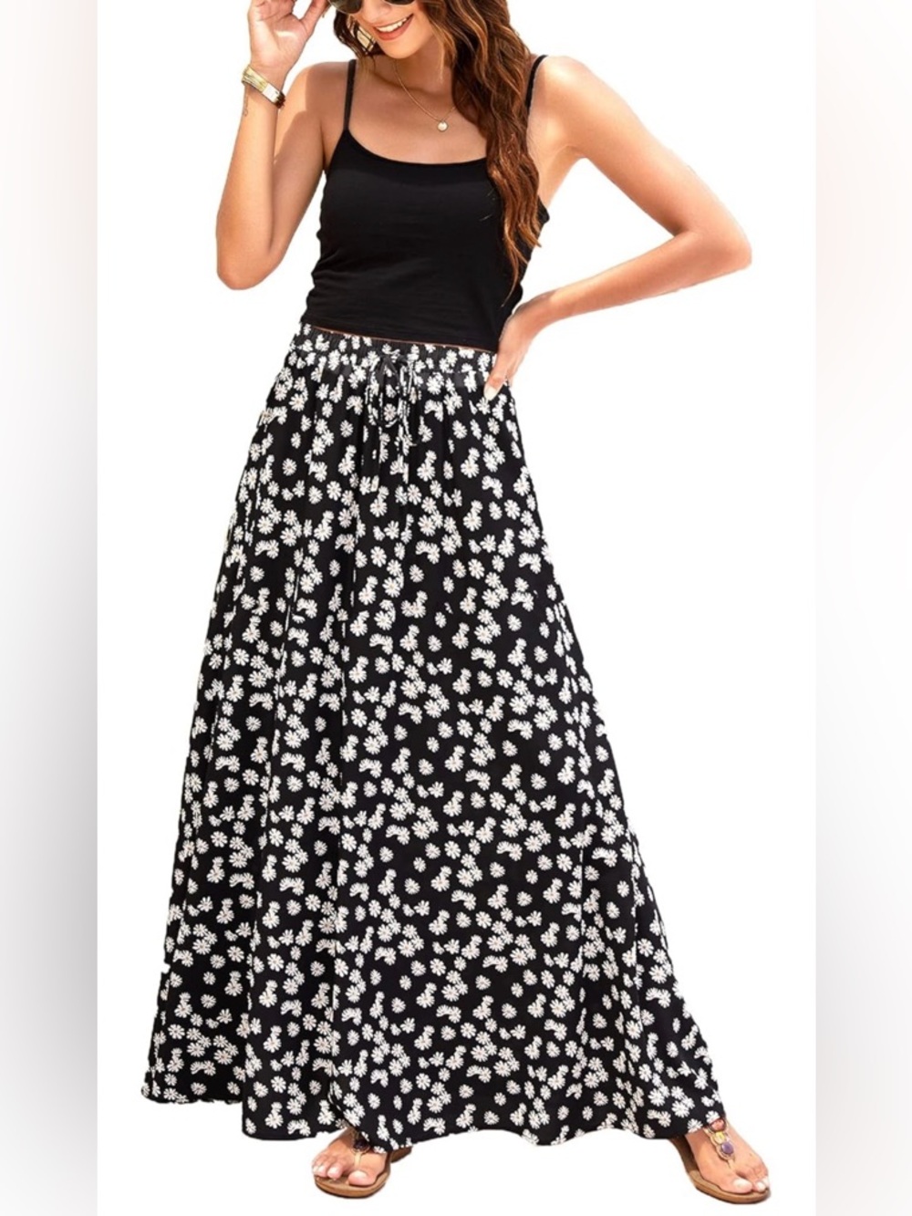 Black Floral Maxi Skirt - Lightweight Summer Skirt